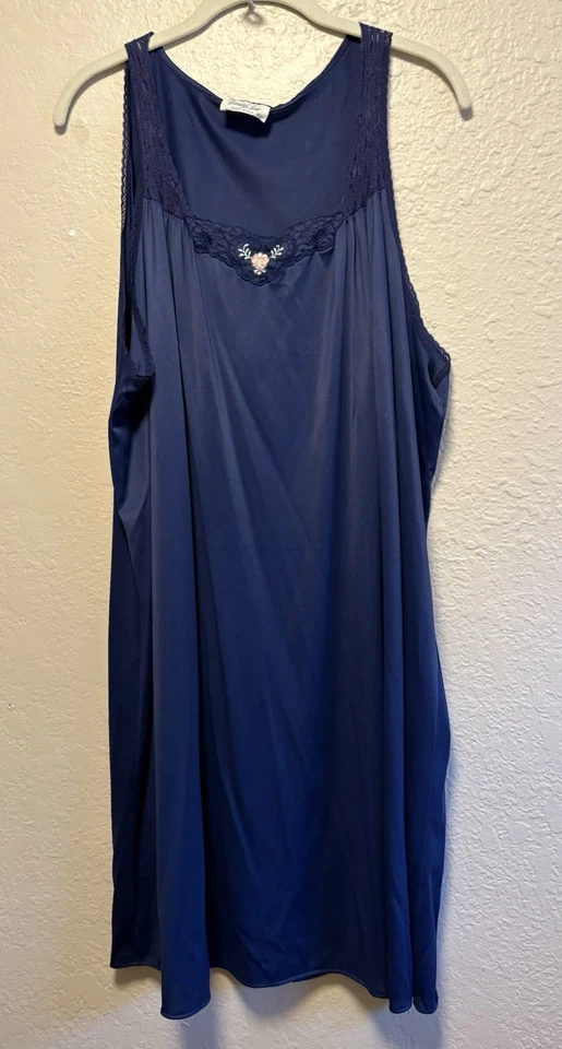 VANITY FAIR De Colección Talla XL Azul Marino Gasa Nylon Debajo de la Rodilla Años 90 Y2K Foto 4 de 4