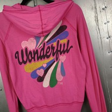 Victoria's Secret Vintage Y2K Wonderful Pink Dog Zip Up Hoodie Sweatshirt Small