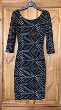 New Look black silver sparkly glitter low back bodycon dress 8