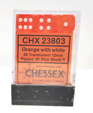 Chessex Dice d6 Sets Orange w/ White Translucent 33 12mm Six Sided Die CHX 23803