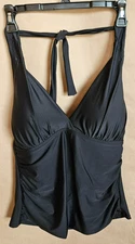 HILOR NWTS TANKINI SWIM TOP ONLY HALTER NECK RUCHED SIDES BLACK SIZE 12 # 4590