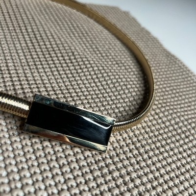 Vintage Gold Tone Metal Belt Black Enamel Buckle Minimalist  display picture 2
