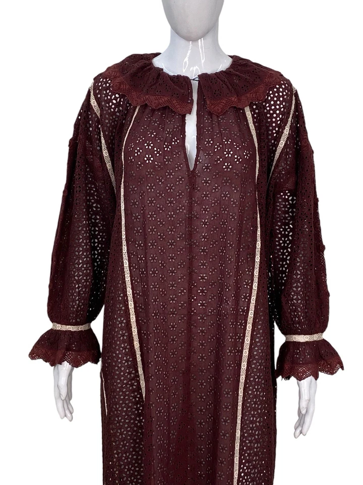 Doen Damen Ösen Gehäkelt Bestickt Boho Vintage Geschnürt Lang Maxi Kleid XL - Bild 2 von 4