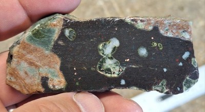 RARE Native Copper Epidote Calcite In Basalt Slab - Michigan Mines - Polished