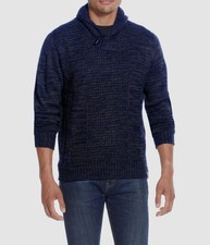  85 Original Weatherproof Vintage Men's Navy Blue Shawl Toggle Knit Sweater XL