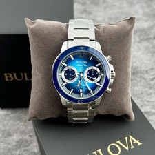 Bulova Men's Marine Star Blue White Dial Chronograph Watch 96B380 45mm
