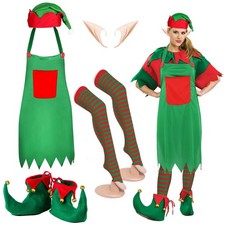 5 Piece Christmas Elf Costume Women Set Santa Hat Fairy Ears Apron Socks Shoes