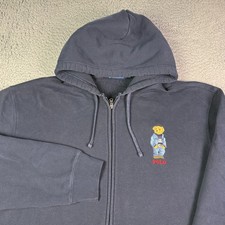 Polo Ralph Lauren Bear Hoodie Mens XLT Tall Navy USA Flag Full Zip Drawstring