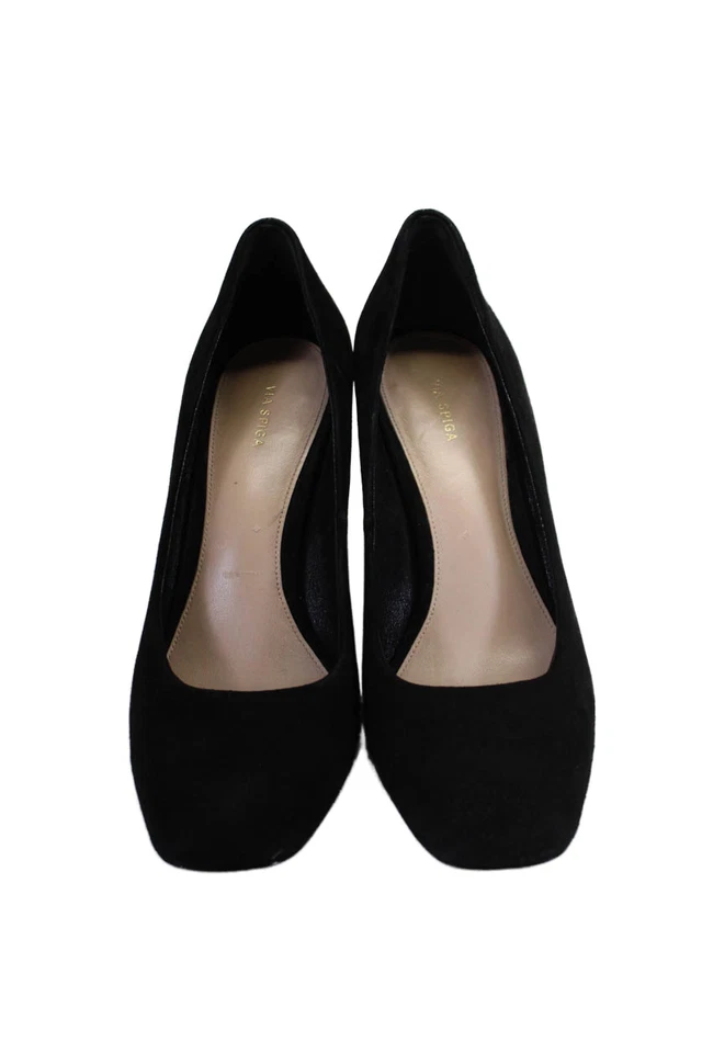 Zapatos de salón Via Spiga para mujer de gamuza punta cuadrada tacón ancho negro liso talla 9 Foto 2 de 4