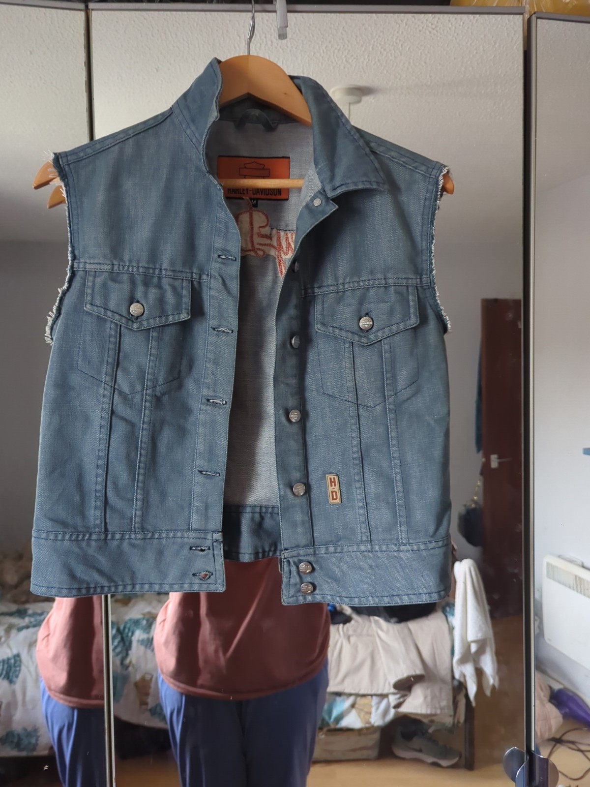 harley davidson women’s denim vest medium – rare vintage style