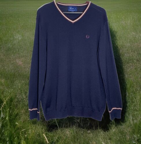 Fred Perry Pullover Striped On V-Neck Merino Wool… - image 1