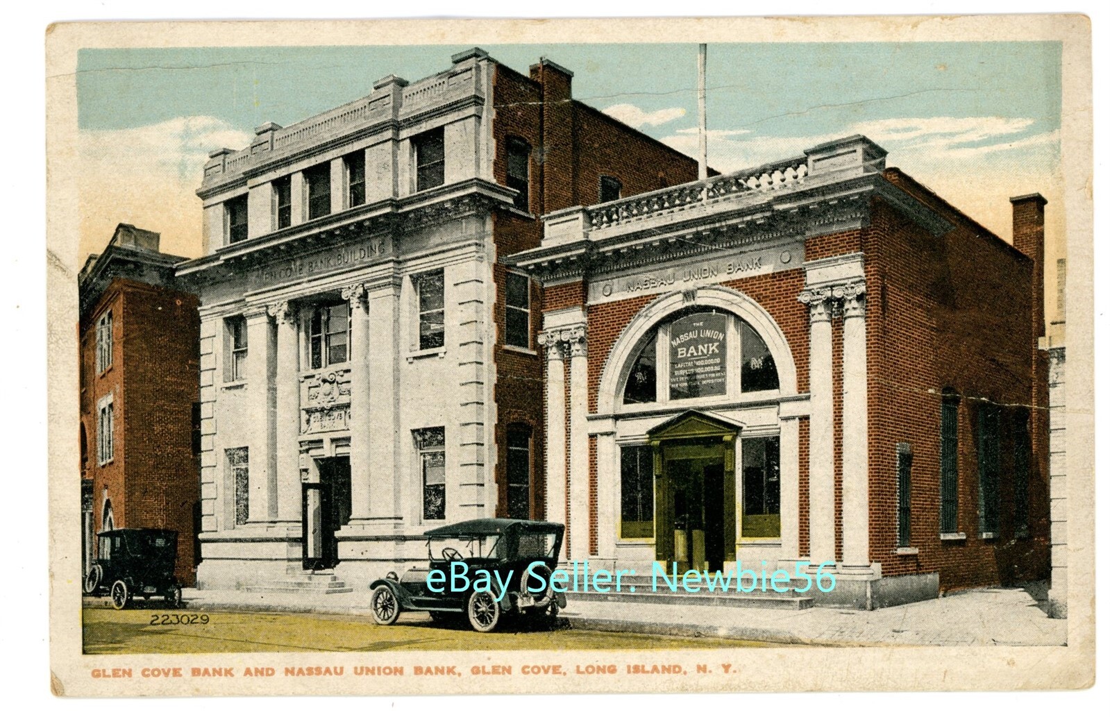 Glen Cove LI NY EARLY AUTOS AT BANK BUIDLINGS Postcard eBay