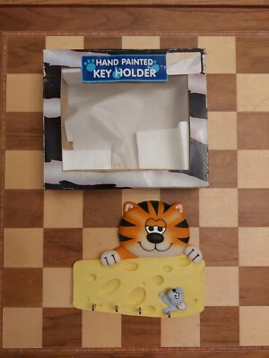 Vintage 1980er Box Woolworths handbemalt Katze Maus Käse Schlüsselanhänger 15x15cm