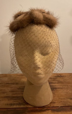 Women  s Vintage Tan Fur Hat with Veiling One Size Fits All