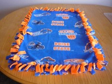 Handmade fleece tie blanket of Boise State University for a small pet
