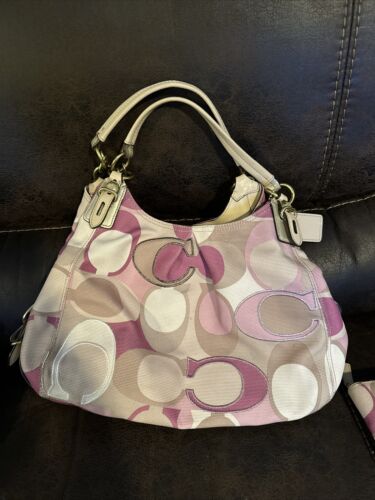 pink and cream coach purse