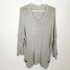 Soft Surroundings Women wool Angora Blend Tunic Sweater sz XL Gray V Neck Lagem