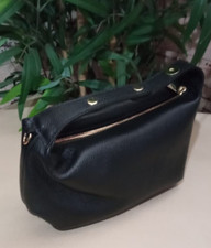 Borsa beauty da polso ragazza VERA PELLE nera c/tracolla oro