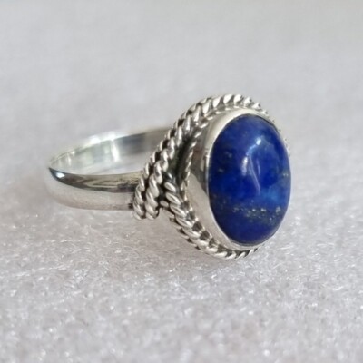 Lapis Lazuli 925 Sterling Silver Cabochon Oval Shaped Handmade Genuine Ring