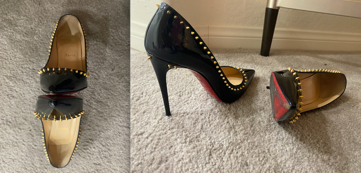 HOT Christian Louboutin Anjalina spike studded black patent