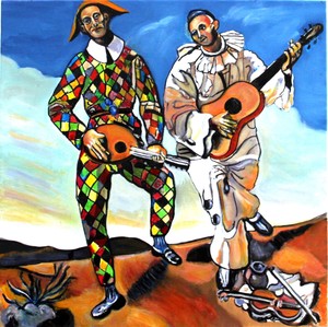 Huile Sur Toile Pierrot Et Arlequin D Apres A Derain Format 50x50cm Ebay