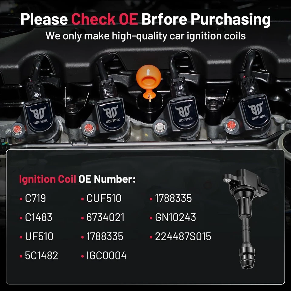 Set of 8 Ignition Bobinas for Nissan Armada Titan Infiniti QX56 5.6L V8 UF510 - Imagem 4 de 4