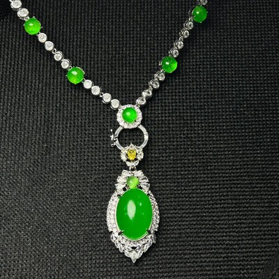 Certified Natural high Ice Green Jade Jadeite Inlay egg face Pendant&Necklaces蛋面