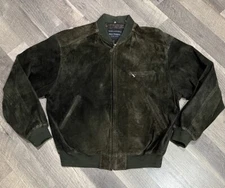 Norm Thompson 44 Long Emerald Green Suede Men’s Bomber Jacket Vintage