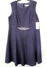 Eliza J Embellished Glitter Shimmer Fit & Flare Knit Dress Plus Gray Size 16W