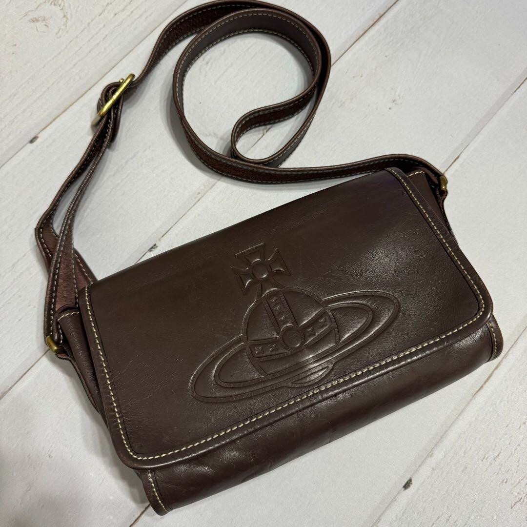 Vivienne Westwood Brown Orb Embossed Accord Shoulder Bag Pre-Owned