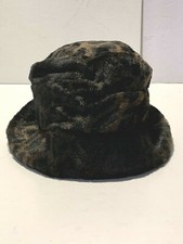 RETRO Betmar New York Vintage ACTWU Black LEOPARD Faux Fur Cap Hat EUC
