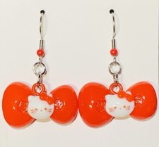 Silver Hello Kitty Bow Drop Dangle Earrings 