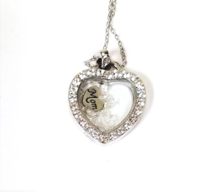 JACMEL STERLING SILVER HEART SHAPED,MOM CHARM LOOSE CRYSTALS+CHAIN NECKLACE 