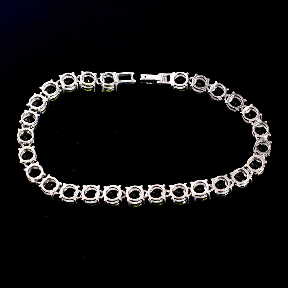 Round Natural Peridot Gemstone 925 Sterling Silver Bracelet Handmade Jewelry - Image 4 of 4