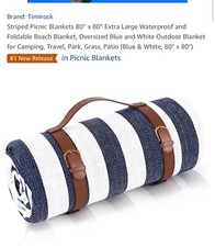 80  x 80  Picnic Blanket Extra Large Waterproof and Foldable Beach Blanket 3-L...