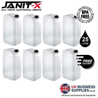 8 x 25L Janit-X LITRE PLASTIC WATER CONTAINER JERRYCAN CARRIER FOOD DRUM W/LIDS