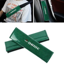 2pcs Universal Bride Green Carbon Fiber Look Car Seat Belt Cover Shoulder Pad