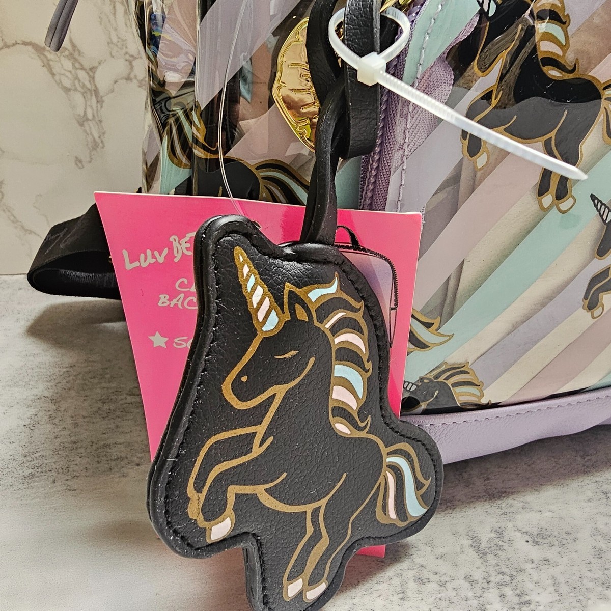 Betsey Johnson Clear Purple Striped Backpack Unicorn Bag 14  display picture 3