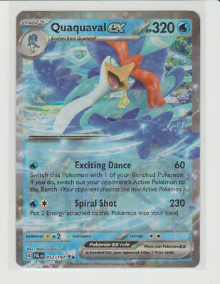 Quaquaval ex Double Rare Holo Pokemon Card PAL 052/193 | eBay