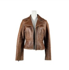 Vintage Guess Leather Jacket Womens Medium Brown Motorcycle Biker Core Punk Rock