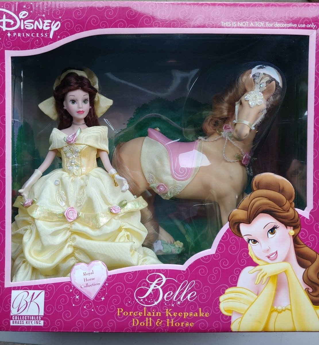 DISNEY PORCELAIN BRASS KEY KEEPSAKE Belle DOLL HORSE
