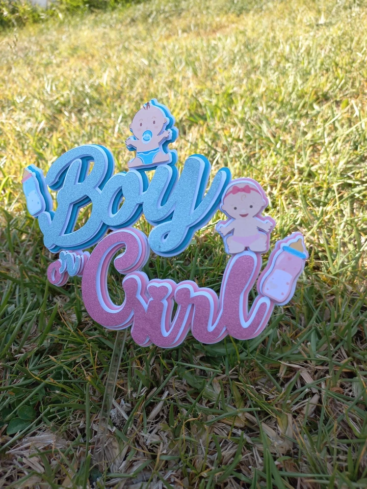 Juego de revelación de género adorno de pastel y 6 adorno de cupcakes: niño o niña bebé revelar azul Foto 3 de 4