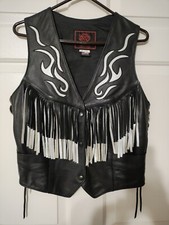 Fashions By Rose Leather Biker Motorcycle Vest Fringe USA Large Black Grunge VTG