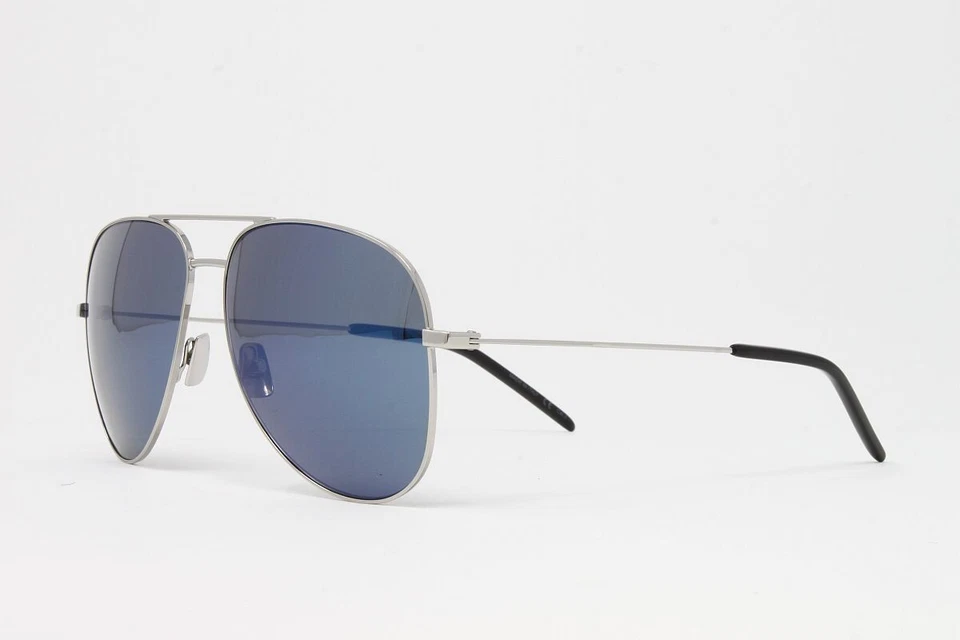 Gafas de sol Saint Laurent unisex aviador clásicas 11 032 plateadas 59 mm lentes azules NUEVAS Foto 3 de 4
