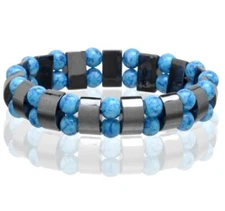 Magnetic Hematite Healing Elastic 2 Line Bracelet Pain Relief Therapy Turquoise