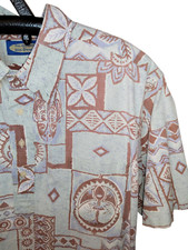 REYN SPOONER Phil Edwards 1/4 Button Up Shirt Tribal Hawaiian Mens XL Blue Brown