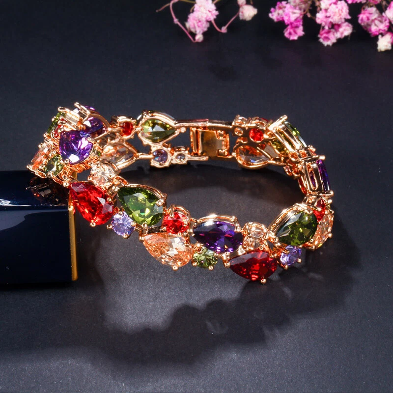 New Mona Lisa Mix Color Amethyst garnet Gemstone Women Bracelets Gold 7.5 inch - Image 3 of 4