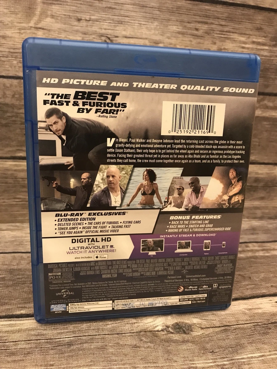 Furious 7 Blu-Ray Disc Only *No DVD, 2015 (*No Digital Code) Vin.