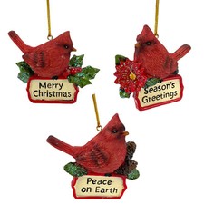 Christmas Greetings Cardinal Bird with Sign Ornament CHOOSE YOUR STYLE 