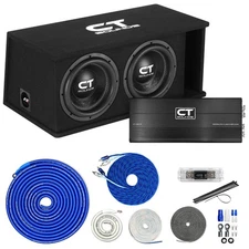 CT Sounds Dual 10” 2600W Complete Bass Package with Loaded Sub Box and Amp